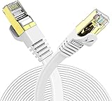 Veetop LAN Kabel Cat 7 Netzwerkkabel Flaches Ethernet Kabel mit 10 Gigabit/s Internet Übertragungsgeschwindigkeit und vergoldetem RJ45. 0,5m Weiß