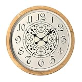 HAES Deko - Große Retro Vintage Wanduhr - Zifferblatt mit eleganten Zahlen - Uhr ohne Tickgeräusche - von Holz und Metall - Größe Durchmesser 64 cm, Dicke 8 cm. - WCL0033