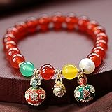 Deykhang Feng Shui Reichtum Armband Rot Achat Armband Familie von Goldschlucken Tier Antique Emaille Teile Chakra Heilung Kristall Armband Für Positivität Wohlstand Luck Wealth W