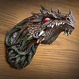 Ebros Gift Fantasy Green Dryad Tree Greenman Drachenkopf Wanddekoration Plakette mit roten LED-beleuchteten Augen, Dungeons und Drachen, mittelalterliche Renaissance-Legenden zum Aufhäng