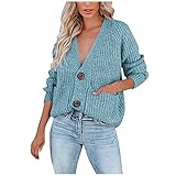 Alwayswin Sexy V-Ausschnitt Strickpullover Damen Oversize Knopf Strickoberteil Lässig Einfarbig Stricken Pullover Warm Langarm Damenpullover mit Knöpfen Elegant Pullover Sw