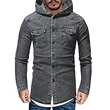 AWDX Herren Kapuzenpullover mit Knöpfen Slim Fit Kapuzen Sweatshirt Einfarbig Vintage Lässiges Mode Langärmeliges Denim Jacket Fashion Washed Denim Herbst Winter Bluse Oberteil für Männer Jung