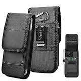 Handytasche für Samsung Galaxy S21 Ultra S20 FE 5G S10+ S9, iPhone XS MAX 6/7/8plus, etc. Nylon Schutzhülle mit Gürtelclip Tasche Holster Kartenhalter, Schw