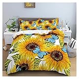 3D-Bettwäsche-Set mit Sonnenblume, Schmetterling, bedruckt, für King-Size, Doppelbett, 1 Bettbezug mit 1/2 Kissenbezug (Farbe: Farbe 1, Größe: 228 x 264 cm)