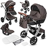 ib style® OLINA 3 in 1 Kinderwagen | Kombikinderwagen | inkl. Babyschale/Autositz | separater Buggy Aufsatz | ! Inkl. Matratze ! | 0-15kg | Taup