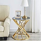 JaHECOME Couchtisch rund Glastisch mit goldenem rostfreie Stähle, Beistelltisch Wohnzimmertisch Sofatisch Robustes Hartglas (Gold)