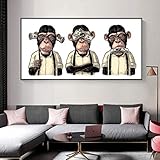 Leinwanddruck Malerei Abstrakte Drei Gorilla Tier Wandkunst Bild Wohnzimmer Schlafzimmer Restaurant Gästezimmer Wohnkultur-30x60cm R