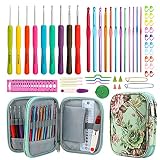 JOZEA 71 Häkelnadel Set Häkelnadeln Bunte Ergonomische Griffe Stricken Nadeln in Verschiedenen Größen 51 Zubehör Kit Häkeln Nadel Weiche Stricknadeln mit Tragbar Tasche für Alle Muster W