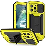 SYUGJDZ Hülle für iPhone 13/13 Pro/13 Pro Max/13 Mini, Robust Metall Bumper Stoßfest Silikon Heavy Duty Handyhülle mit mit Displayschutz Ständer Full Cover Stoßfest Tough Armor,Yellow,iPhone 13