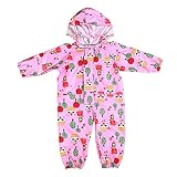 Gagacity Regenbekleidung Kinder Mädchen Jungen Wasserdicht Regenanzug All in One Süß Muster für Grundschüler mit Tragbarer Aufbewahrungstasche Rosa/1-3J