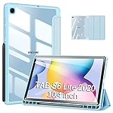 DUZZONA Hülle für Samsung Galaxy Tab S6 Lite 10.4 2020 mit S Stifthalter,Ultra Dünn Smart Cover mit transparenter Rückseite Abdeckung,für Galaxy Tab S6 Lite 10.4 Zoll (SM-P615/P610) Tablet,Hellb