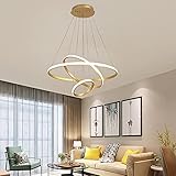 LED Pendelleuchte 72W - Gold Esstisch Hängelampe Dreifarbiger Dimmbar Farbwechsel - Schlafzimmer Leuchter moderne Kronleuchter Lampe Höhenverstellbar Esszimmerlampe Wohnzimmerlamp