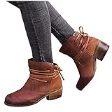 Hotberry Damen Stiefeletten Modische Booties mit Plateau Absatz Kurze Stiefel Knöchelstiefel Schlupfstiefel aus Künstliche Leder Kurzschaft Boots Outdoor rutschfest Winterstiefel W