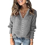 WAEKQIANG Herbst Und Winter Neue Art Spitze V-Ausschnitt Bluse, BeiläUfige Spitzen-Design-Jacken-Kopf-Pullover, Damen Lose LangäRmelige Reine Farb