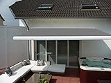 Prime Tech Elektrische Kassettenmarkise 450 x 300 cm Weiss, Tuch hell-g