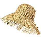 niumanery Women Summer Crochet Woven Straw Sun Visor Hat Tassels Large Wide Brim Beach Cap Khak