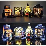 BiLTTy 10 Stück Set Weihnachtsstadt Weihnachtsdorf mit Beleuchtung, Weihnachtsstadt mit Schneedekoration Weihnachtsdorf LED Lichthäuser 3D Weihnachtsszene Dekoration W