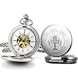 Taschenuhr - ManChDa Gravierte Jungen erste Kommunion Taschenuhr Geschenk mit Präsentationsbox, mechanische Taschenuhren mit Kette für Männer, Erstkommunion-Geschenk