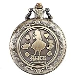 Alice im Wunderland Damen Quarz Analog Taschenuhr Halskette für Damen Mädchen Gravur Weihnachten Geschenk