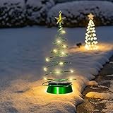 LED Spiral Weihnachtsbaum Lichter mit Stern, 22 LEDs Deko Tannenbaum mit Lichterkette, Metall Warmweiß Weihnachtsbaumbeleuchtung Solarbetrieben für Außen, Christmasbaum Deko Garten Weihnachtsdek