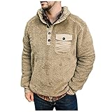 Herren Fleece Pullover Knopfkragen Kapuzenpullover Herren Plüsch Warm Dicker Sweatshirt Hoodie mit Reißverschluss Teddyfleece Winterpullover Mit Taschen Männer Moden Outdoorjacke Sportjacke C