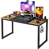 Yaheetech Schreibtisch, Computertisch, 140 x 60 x 75 cm, Gaming-/Arbeits-/Lerntisch mit Motorhalterung/2 Kabeldurchführungen/1 Kopfhörerhaken, Rustikales B