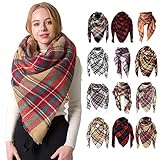 CHUNSE Damen Schal Winter Warmer Halstuch Schultertuch Plaid Muster Herbstschal Winterschal Oversized Fransen Poncho Cape Doppelseitiger Bunter Deck