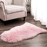XUDAKJ Faux Lammfell Schaffell Teppich,Flauschig Weiche Nachahmung Wolle Teppich Longhair Fell Nachahmung Wolle Bettvorleger Sofa Matte (L Rosa, 90 x 60 cm)