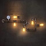 Lingkai Vintage Industrial Retro Metall WasserRohr WandLampe mit Fünf Edison Lichtquellen Steampunk Wand Licht mit Kupfer Finish E27 Steckdose,Glühb