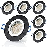 sweet-led, Sparpack Schwarz , IP44 Alu, Feuchtraum Badezimmer, Bad/Einbauleuchte ,Aluminium, inkl.GU10 LED, Klickverschluß, Spritzwassergeschützt , IP44 Einbaustrahler, Einbauspot (6er Kaltweiß)