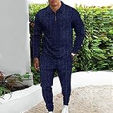 IQYU Freizeitanzug Herren Vertikale Streifen Casual Urban Zip Off Stehkragen Hemd Weich Straight Freizeithose Atmungsaktiv Anzughose Stretch S