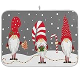 Kcldeci Weihnachtswichtel-Abtropfmatte für Küchentheke, Zuckerstange und Kekse, ultra saugfähige Mikrofaser-Abtropfmatte, 40,6 x 45,7 cm, maschinenwaschb