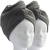 ELEXACARE Haarturban, Turban Handtuch mit Knopf (2 Stück anthrazit), Mikrofaser Handtuch für Kopf und Lange H
