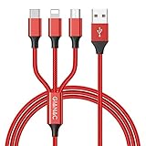 Multi USB Kabel,GIANAC [1.5M] 3 in 1 Nylon Mehrfach Universal Ladekabel iP Micro USB Typ C für Phone, Android Galaxy, Huawei, Mate20, Honor View 10, Nexus, HTC,Motorola,Nokia,LG, Sony, PS4 (Red)