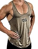 Satire Gym® - Fitness Stringer Tank Top Herren/Schnell trocknende & Funktionelle Herren Sportbekleidung -Tanktop Herren - Perfekter Bodybuilding Stringer & Trainings Tank Top (Khaki meliert, L)