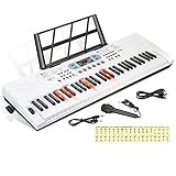 Hricane 61 Tasten Piano Keyboard mit Mikrofon Notenständer & Klaviernote Elektronische Digitale leuchttasten kibord, Geschenk für Anfänger Jungen Mädchen Erwachsene Männer Frauen, HEP-669W