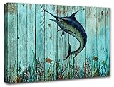 Cuadros De Pared Sala Kunstdruck auf Leinwand, Motiv Springender Segelfisch, gerahmt, Kunstwerk Schwertfisch, für Schlafzimmer, rustikale Hausdekoration, fertig zum Aufhängen (40,6 x 61 cm)