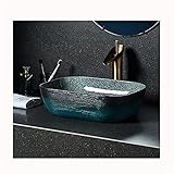 WKZ Waschschale Klein Rechteck,waschbeckenunterschrank Vintage-Keramik，aufsatzwaschbecken Mit Iberlauf Toilette Handwaschbecken Garten Zuhause Badezimmer45 * 31 * 14cm(Color:Schiff sinken)