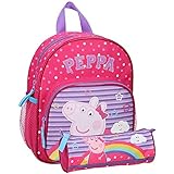 Pret Rucksack Peppa Wutz – Rosa – Kinder – Schule – Grundschule – Kindergarten – Kindergarten – Schulranzen Jungen / Mädchen – Größe 29 cm – verstellbare Träger + Federmäpp