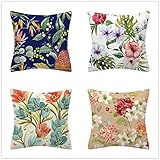 4er Set Dekorativ Kissenbezug 70x70cm，Pflanzenblumen färben Polyester Leinen Kissenbezüge Dekokissen Kissenhülle Set Kissen Fall für Sofa Auto Schlafzimmer Zuhause Dekor B958