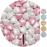 EinsSein Schokoherzen Pearl MIX 1kg weiß-rosa Schokodragees Herzen Candybar Hochzeitsmandeln griechische H