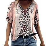 Damen Tshirt Sommer Oberteile Oversize Vintage Kurzarm Basic Shirt Locker Bluse Tops Mond V-Ausschnitt Tunic Tunika Jumper Bequemes Sportshirt Blusen Elegant Pullover Teenager M