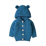 KPNV Kinderkleidung Strickjacke Kapuzenjacke Neugeborenes Cardigan Baby Jungen Mädchen Winterjacke Hoodie Pullover Warmer Mantel Strick Outwear Kapuzenpullover (#01-Blau, 12-18 Months)