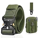 BESTKEE Herren Taktischer Gürtel 1,5-Zoll-Hochleistungs Gürtel, Militär Stil Buckle Gürtel NylonSchnellverschluss-Metallschnalle, Geschenk mit taktischem Molle-Beutel und Hak