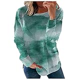 Damen Langarmshirt Vintage Drucken Laub-Muster Gestreift Rundhals Lange Pulli Herbst Tshirt Herbst Shirts Hemd R