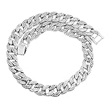 Perfeclan Kubanische Kette Solide Geschenk Armband Luxus Chunky Strong Heavy/Accessoire/Link Gepflasterte Strasssteine ​​SchmuckHalsketten für Rapper Party - Silber 18,11 Z