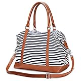 S-ZONE Reisetasche Canvas PU Leder Trim 25L Weekender Tasche Übernachtung Handgepäck Travel Duffle Bag Handtasche Schultertasche mit Abnehmbar Schulterriemen für Reisen Sport Gym Urlaub W