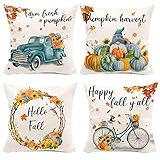 Pinata Kissenbezüge, 45,7 x 45,7 cm, 4 Stück, Zwerg Kürbis LKW Couch-Kissenbezüge, Herbsternte Heimdekoration, saisonale Outdoor Bauernhaus dekorative Kissenbezüge, Leinen Wurfkissen-S
