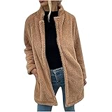 GULASISI Damen Teddy Jacke Revers Warme Winterjacke mit Taschen Winter Braun Einfarbig Sherpa Cardigan Jacke Plüschjacke Übergangsjacke Outw