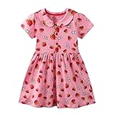Baogaier Mädchen Kleid Polo Kinder Sommer Kurzarm Alltag Baumwolle Sommerkleid Rosa Erdbeere Drucken Elegant Freizeit Kleidung Prinzessin Kleider Shirtkleid Geburtstag Geschenk 5-6 J